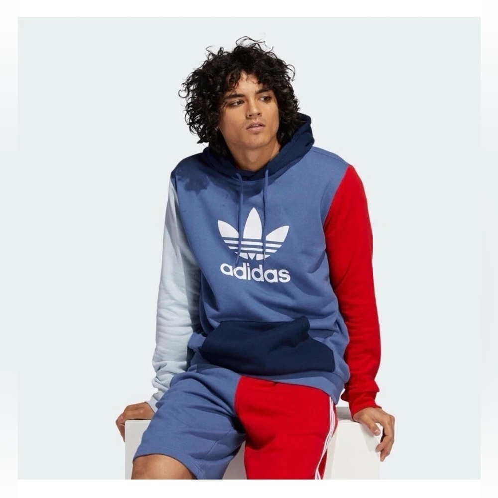 Adidas Originals Men's Blue and Red Hoodie | Size Medium